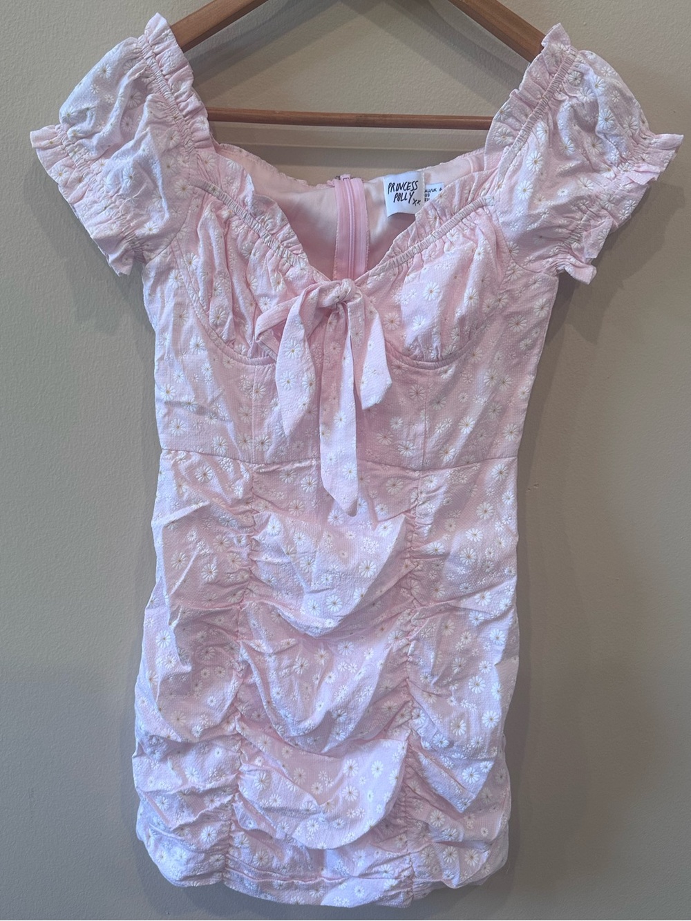Princess Polly Pink Daisy Ruched Mini Dress Cottagecore Coquette US 2 - Picture 2 of 7